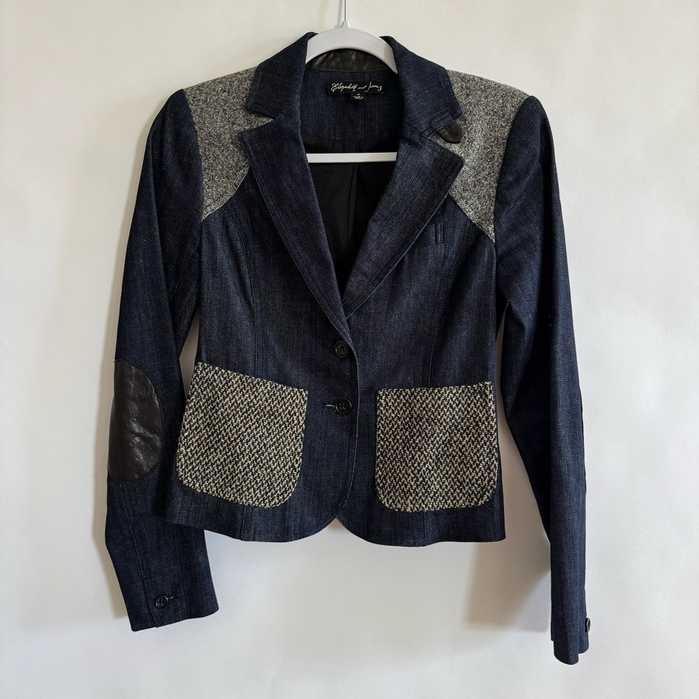 Elizabeth‎ and James Denim Blazer Leather Elbow Patches Academia Blokecore 4